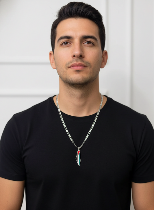 Thick chain Palestine map in silver