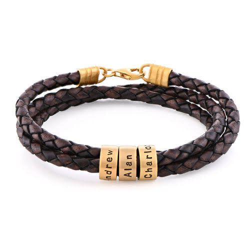 Men’s woven leather bracelet with  personalized engraving