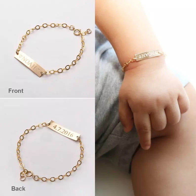 Kids, baby engraved name sterling silver 10k gold plated