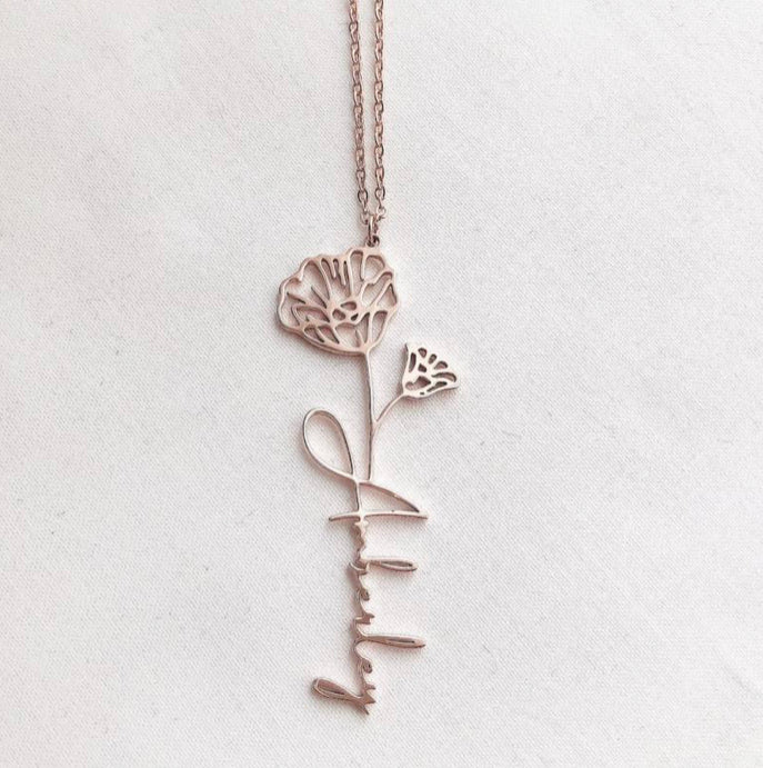 Personalized birth Flower name necklace
