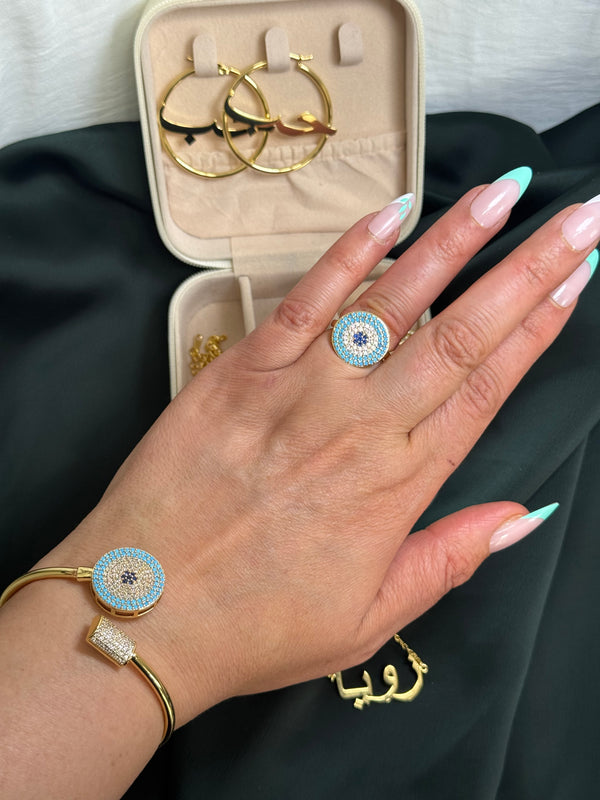 Round eye cubic zirconia bracelet and ring set