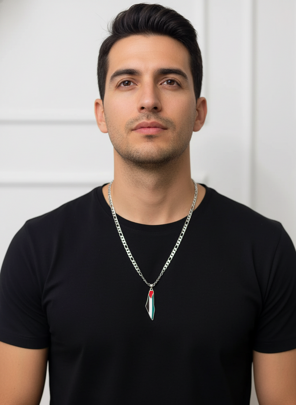 Thick chain Palestine map in silver