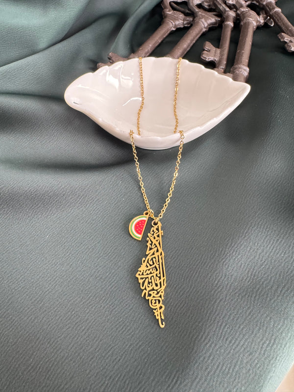 Arabic script Palestine pendant with watermelon charm
