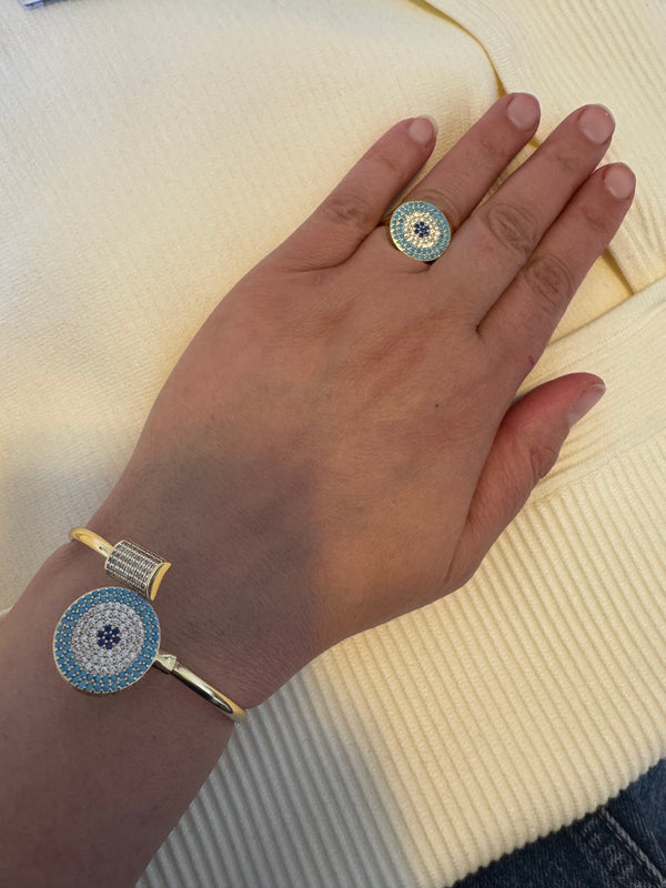 Round eye cubic zirconia bracelet and ring set