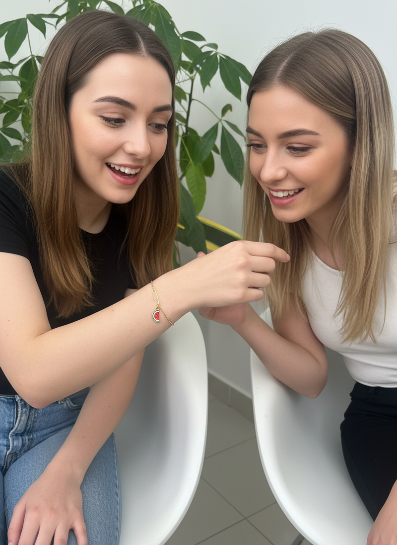 Palestine outline bracelet with watermelon charm gold plated