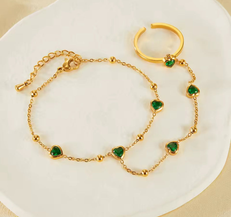 Emerald Gold Hand Chain Bracelet-Ring