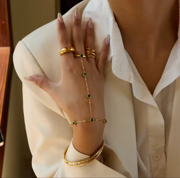 Emerald Gold Hand Chain Bracelet-Ring