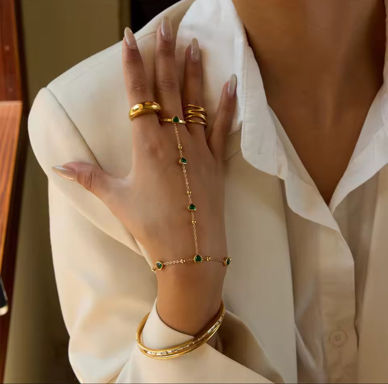 Emerald Gold Hand Chain Bracelet-Ring