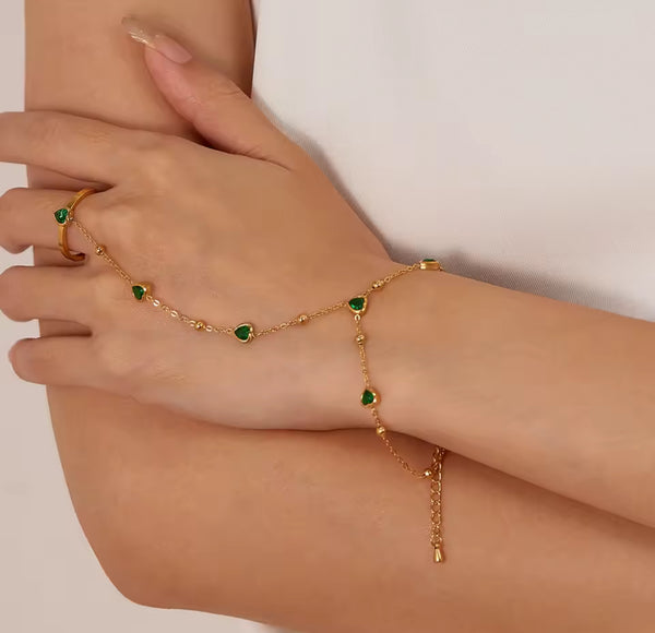 Emerald Gold Hand Chain Bracelet-Ring