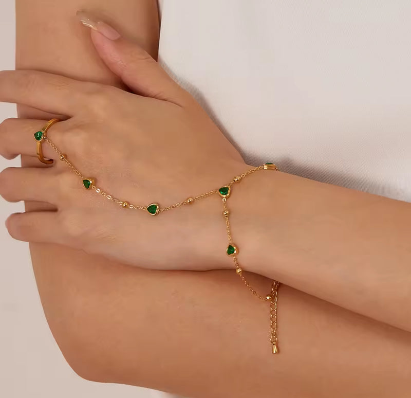 Emerald Gold Hand Chain Bracelet-Ring