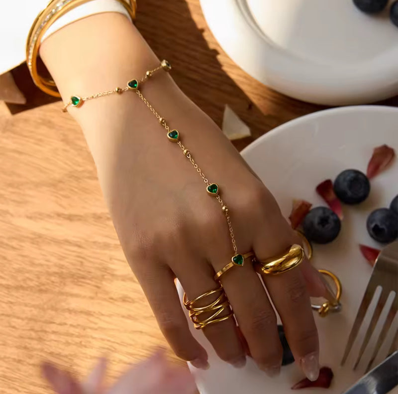 Emerald Gold Hand Chain Bracelet-Ring