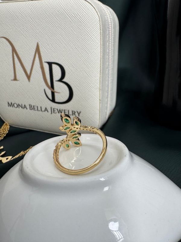 Olive leaf ring with cubic zirconia