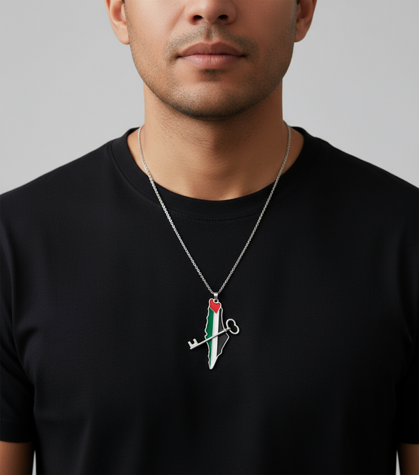 Palestine map pendant with key