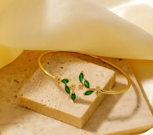 Emerald Olive Leaf Bangle – A Symbol of Peace and Timeless Elegance