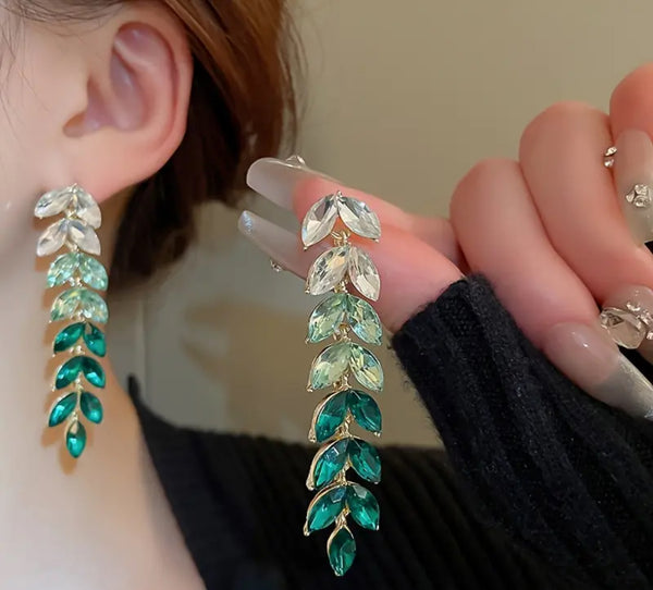 Emerald Cascade Leaf Drop Earrings