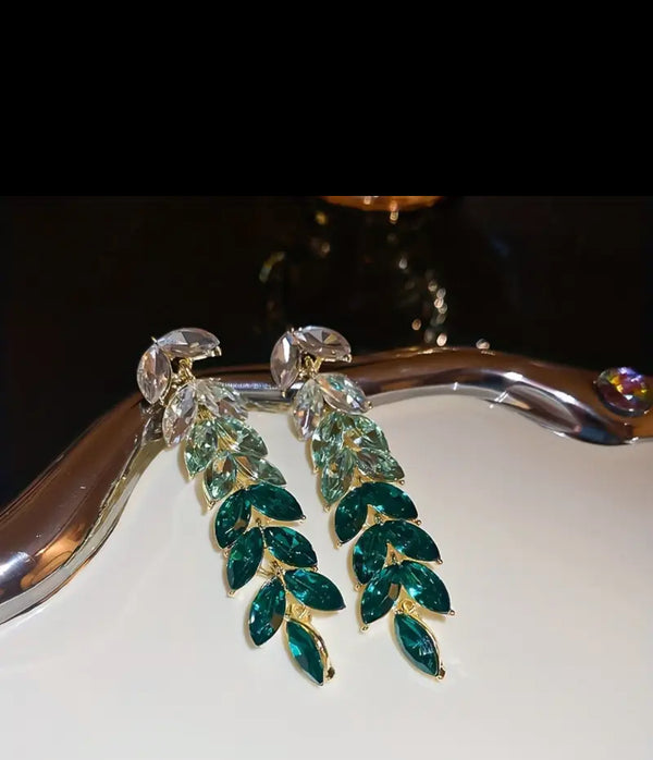 Emerald Cascade Leaf Drop Earrings