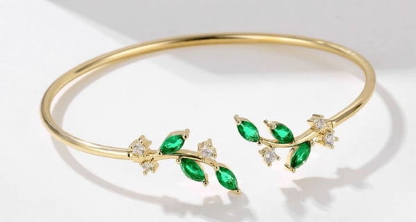 Emerald Olive Leaf Bangle – A Symbol of Peace and Timeless Elegance