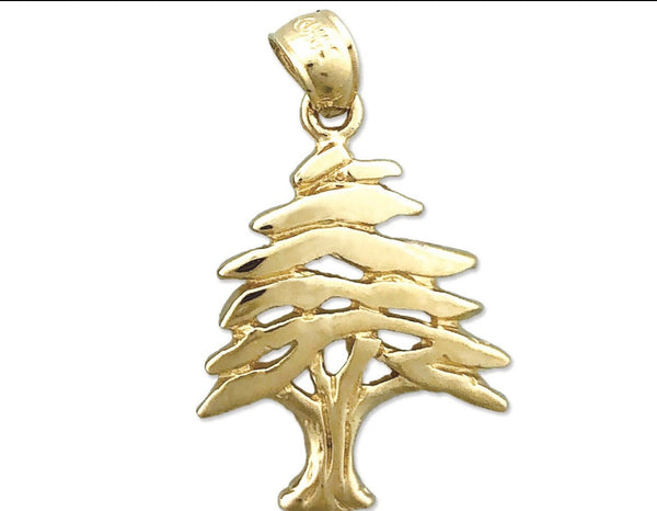 Lebanese cedar tree gold pendant