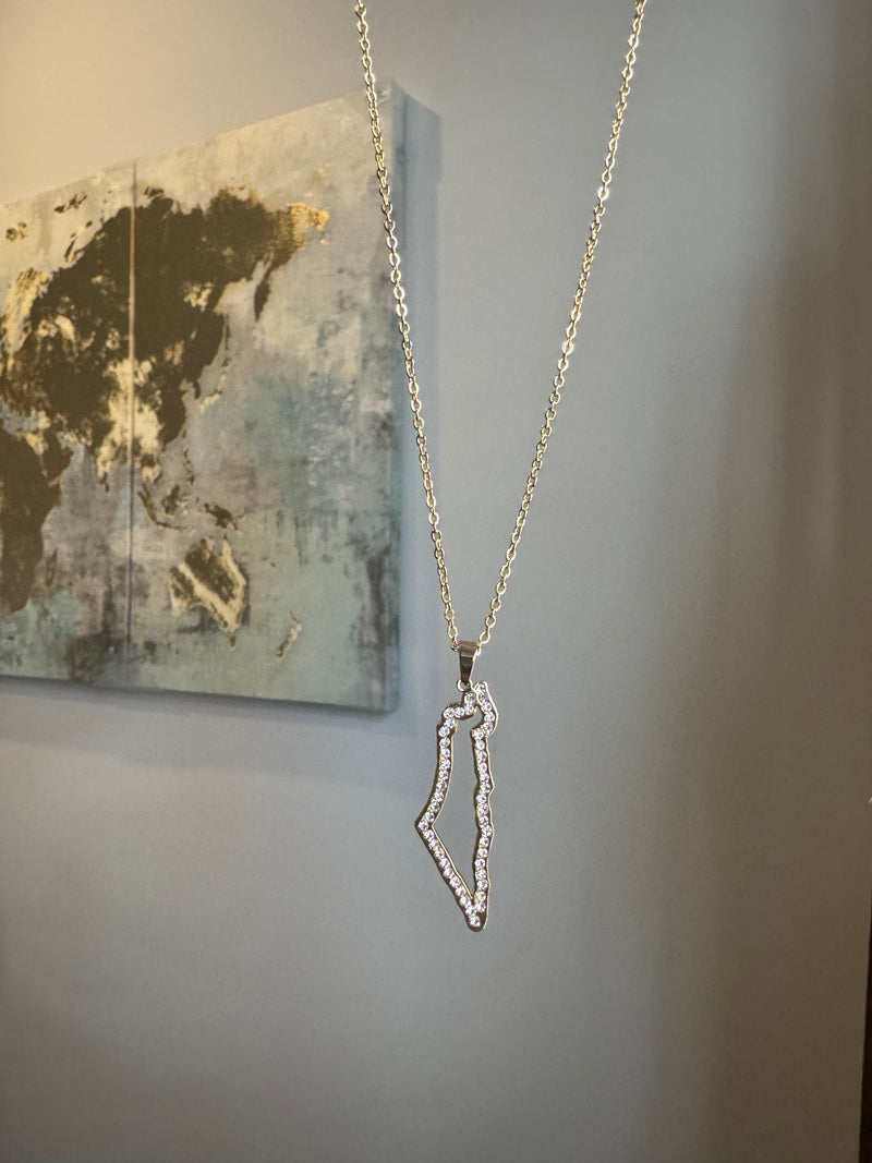 Palestinian Map Pendant with Cubic Zirconia