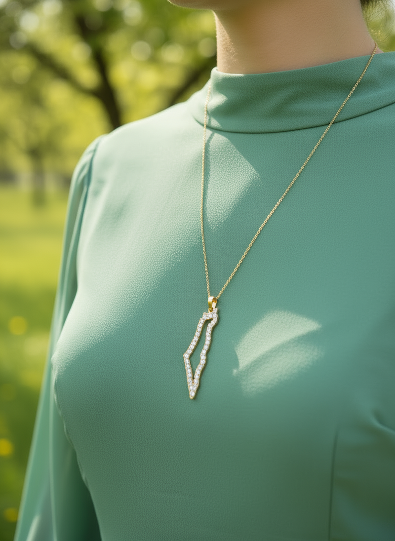 Palestinian Map Pendant with Cubic Zirconia