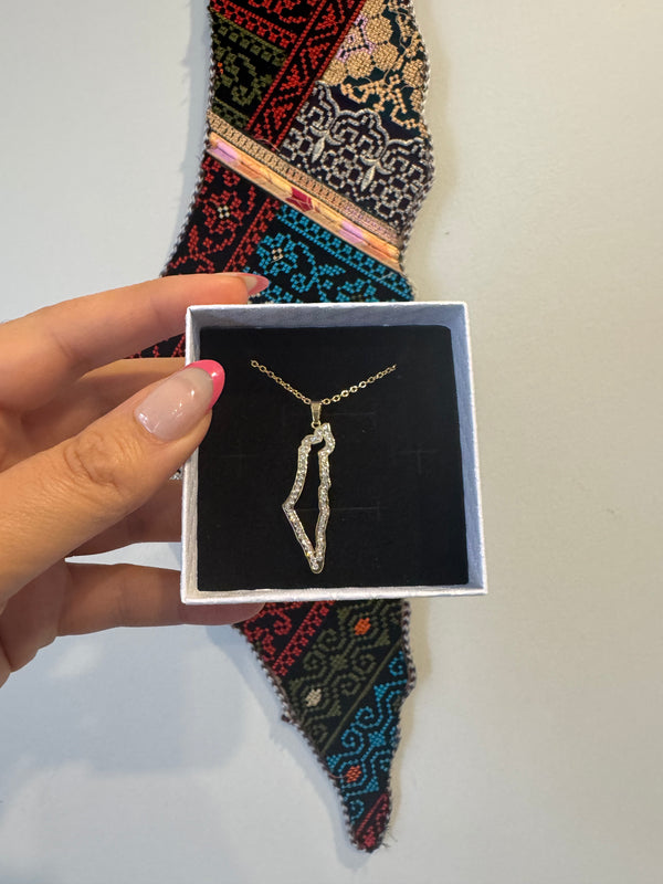 Palestinian Map Pendant with Cubic Zirconia