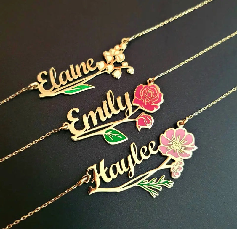 Flower name necklaces with colour