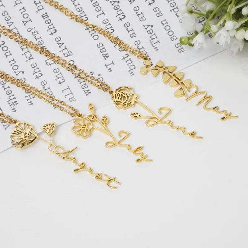 Personalized birth Flower name necklace