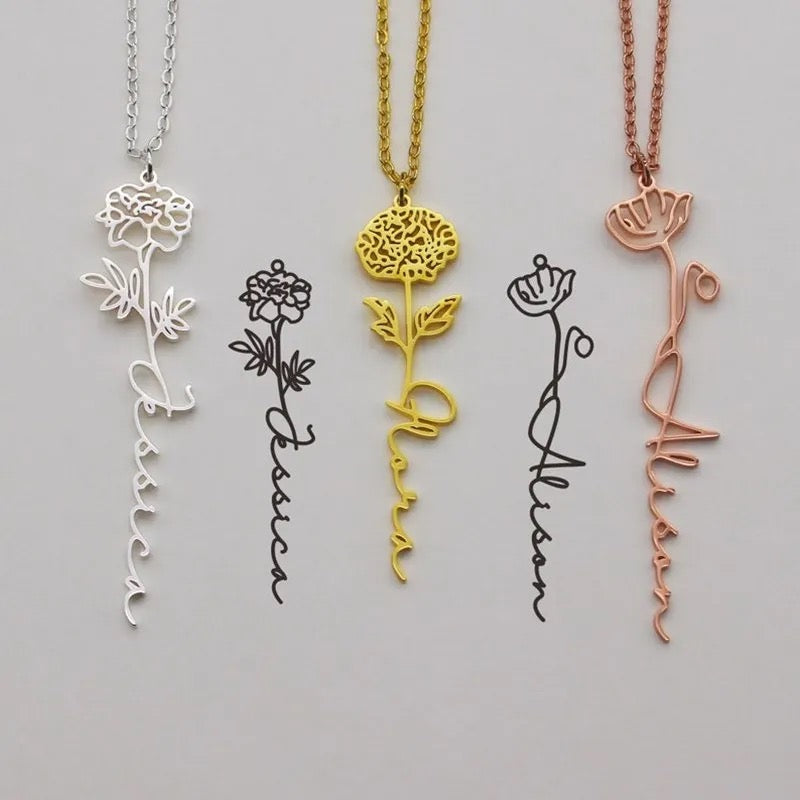Personalized birth Flower name necklace