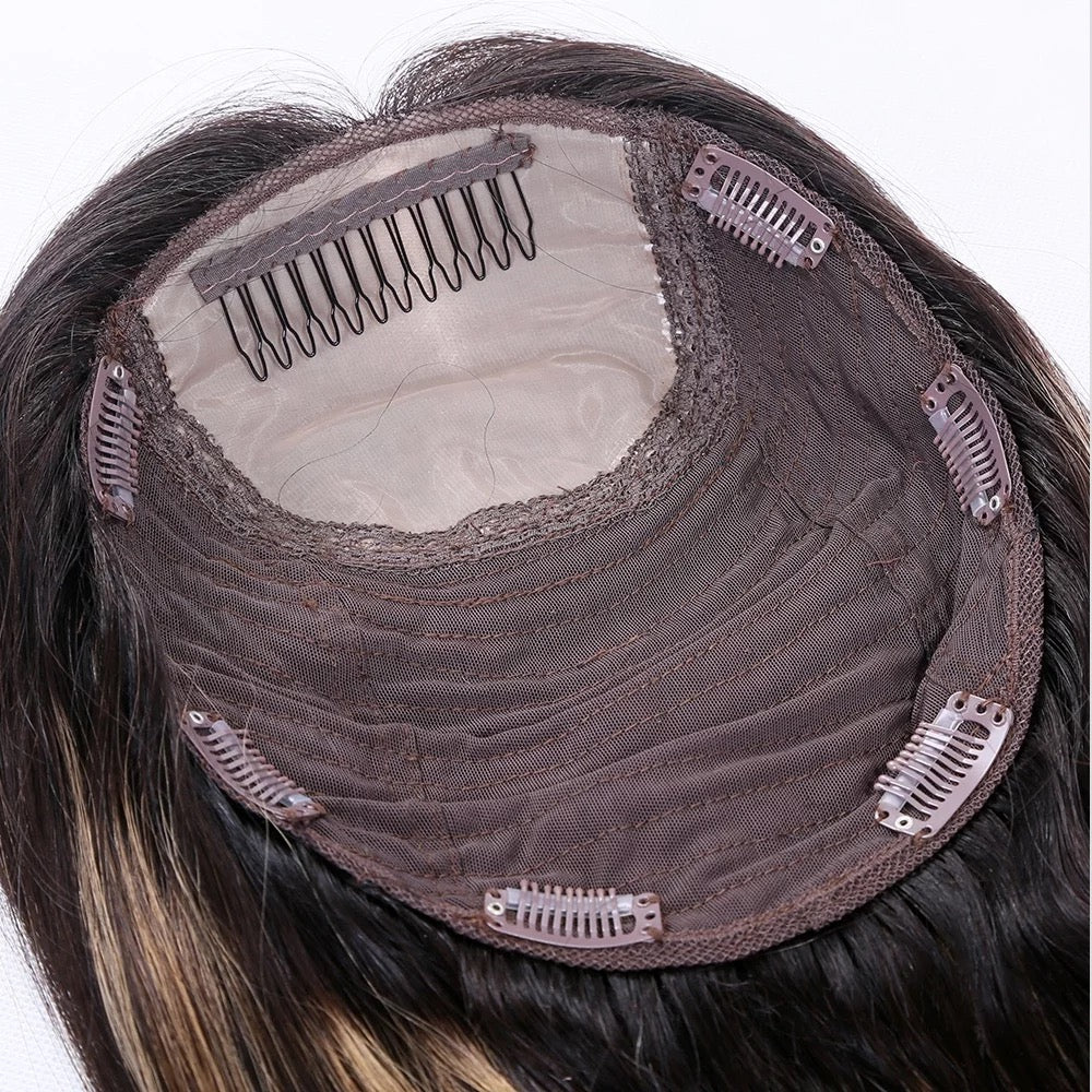 Silk base medium brown topper with waves 20 inches