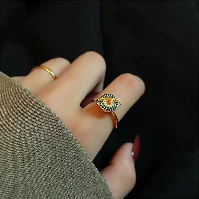 Spinning planet cubic zirconia ring anti anxiety ring