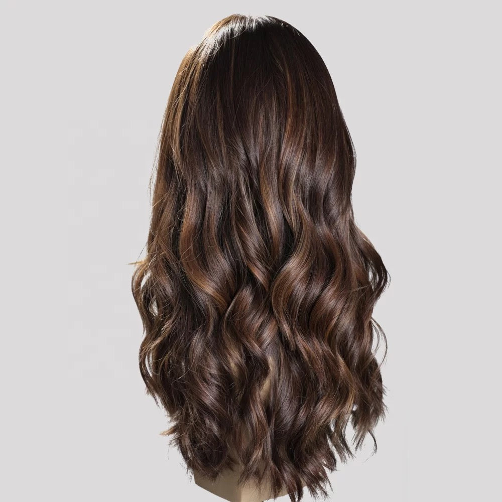 Silk base medium brown topper with waves 20 inches