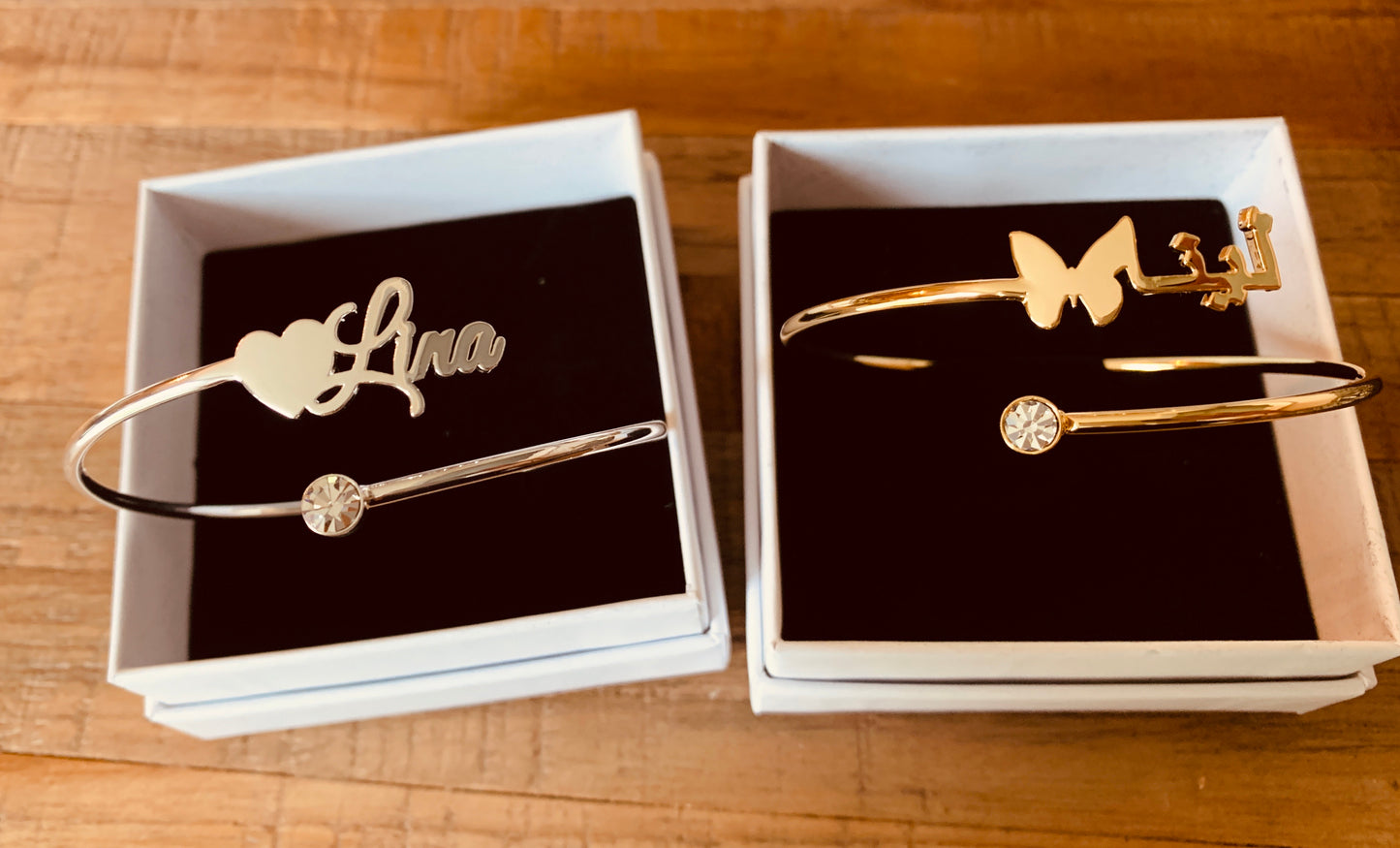 Arabic or English name custom bangle bracelet with pearl