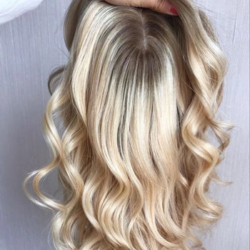 SILK BASE BLOND TOPPER WITH ROOTS WAVY or STRAIGHT BY 5X6 INCH BASE 18 inches