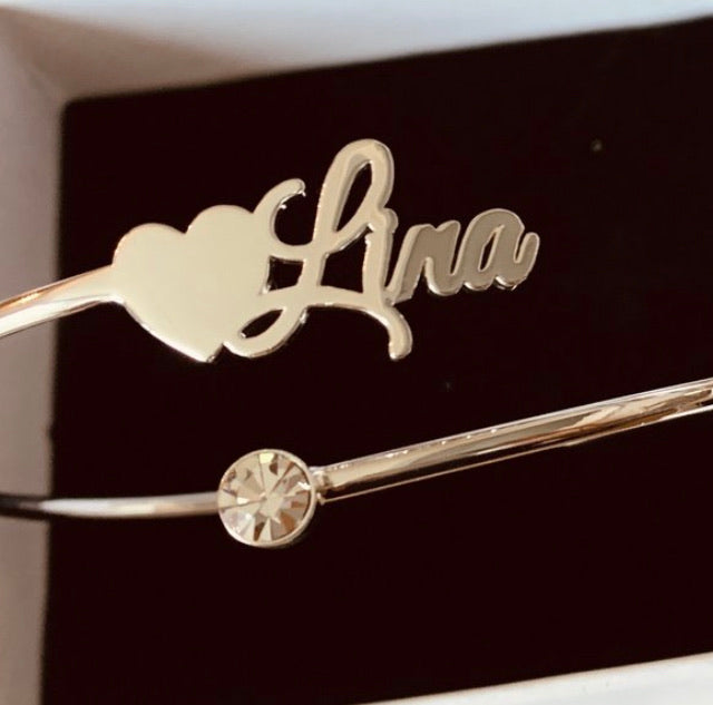 Arabic or English name custom bangle bracelet with pearl