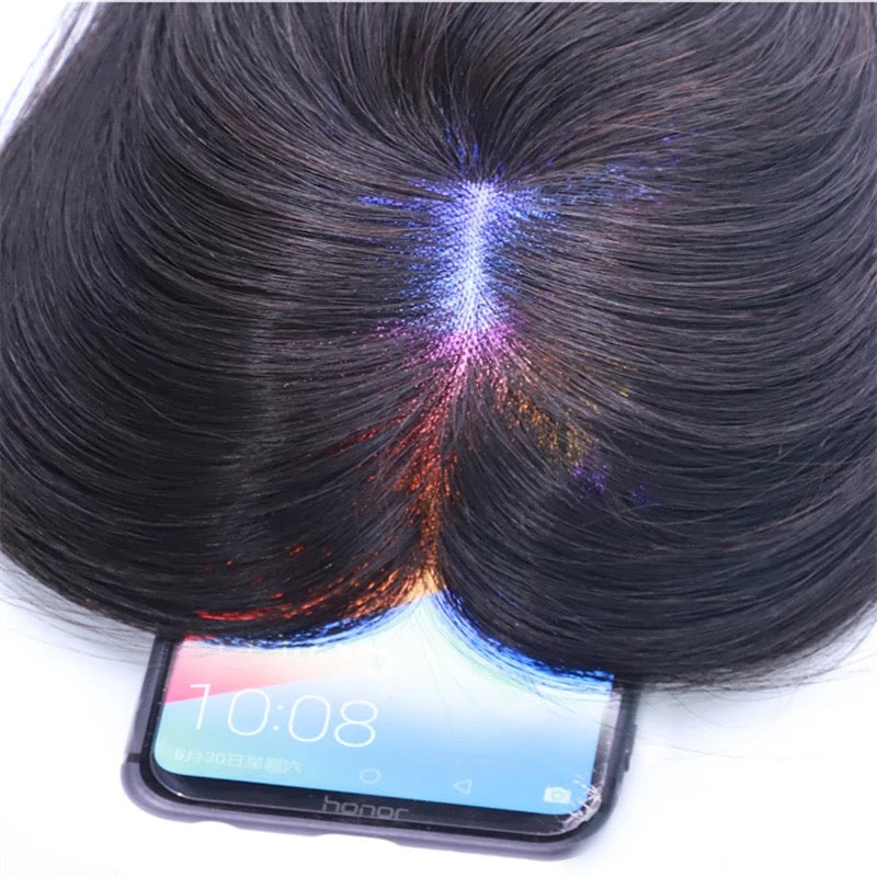 Silk base medium brown topper with waves 20 inches