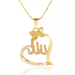 Lovely heart & butterfly Allah pendant with Rhinestones