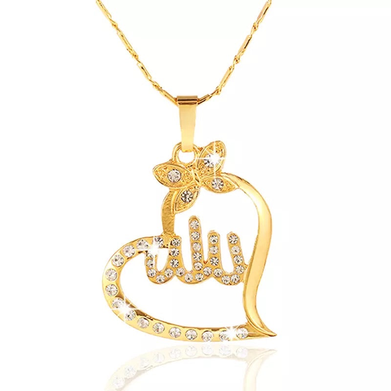 Lovely heart & butterfly Allah pendant with Rhinestones