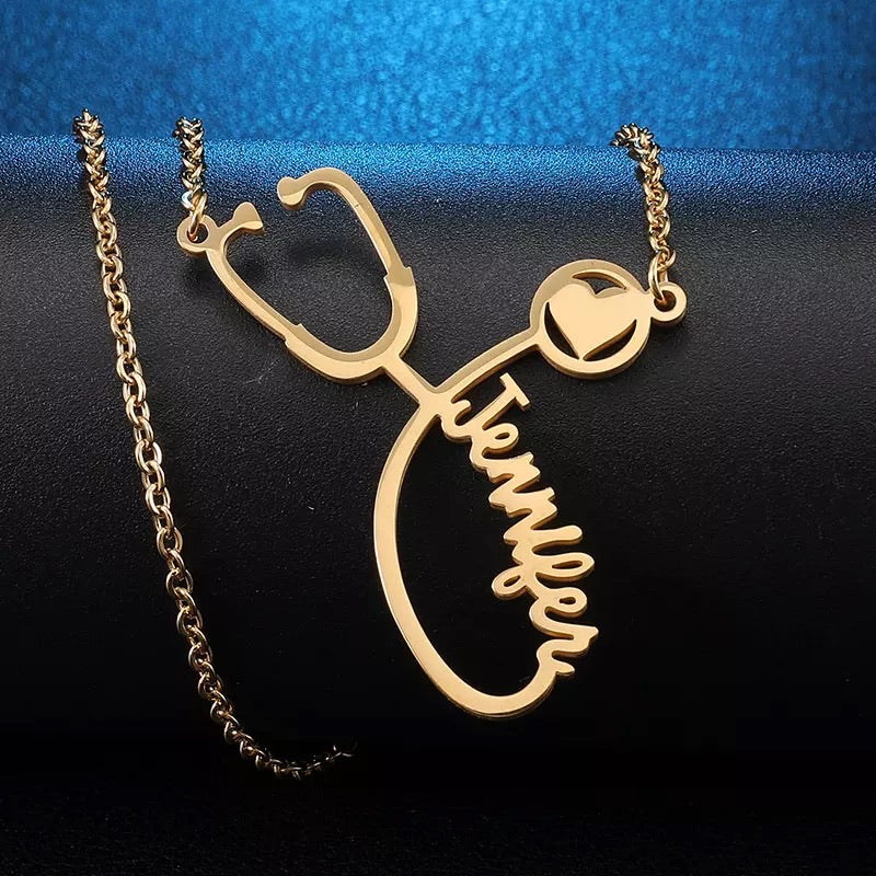 Dr or nurse Stethoscope custom name necklace