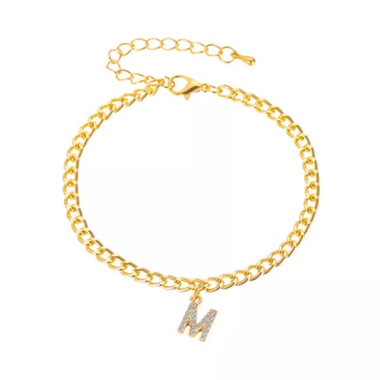 Thick chain Anklet with iced initial cubic zirconia