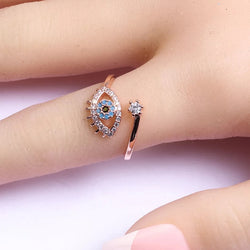 Pretty blue eye ring with cubic zirconia resizable