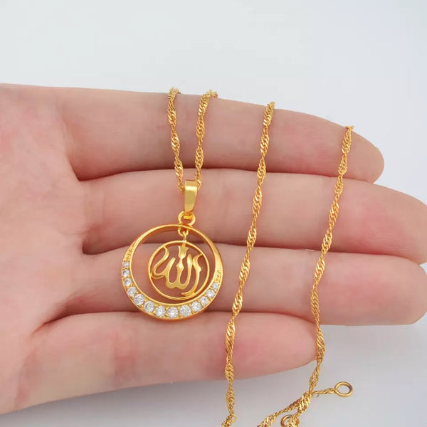 beautiful Allah pendant with chain  14k gold plated with Rhinestones