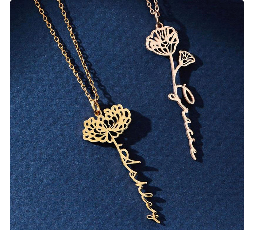 Personalized birth Flower name necklace