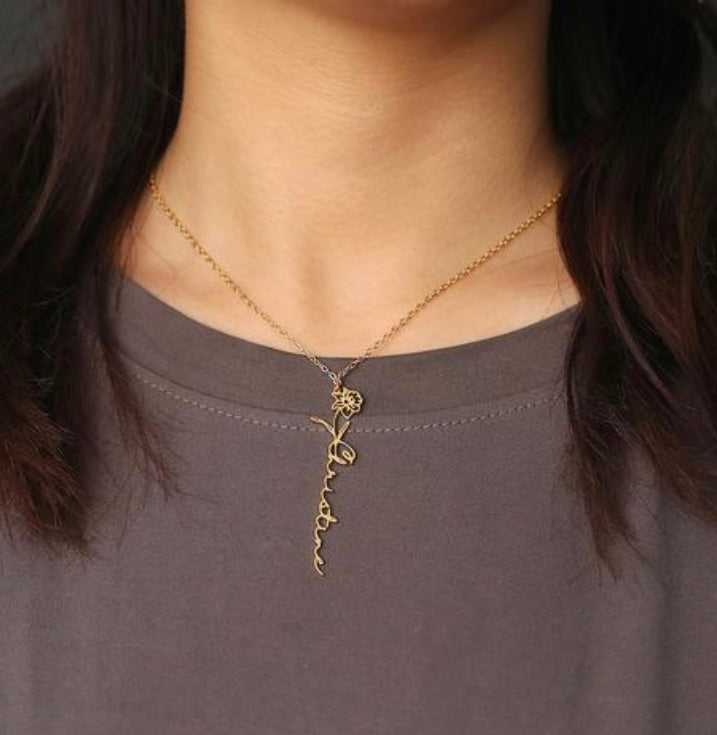 Personalized birth Flower name necklace