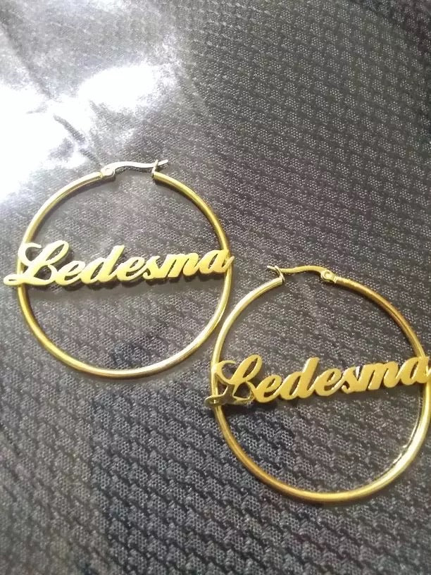 Trendy name hoop earrings