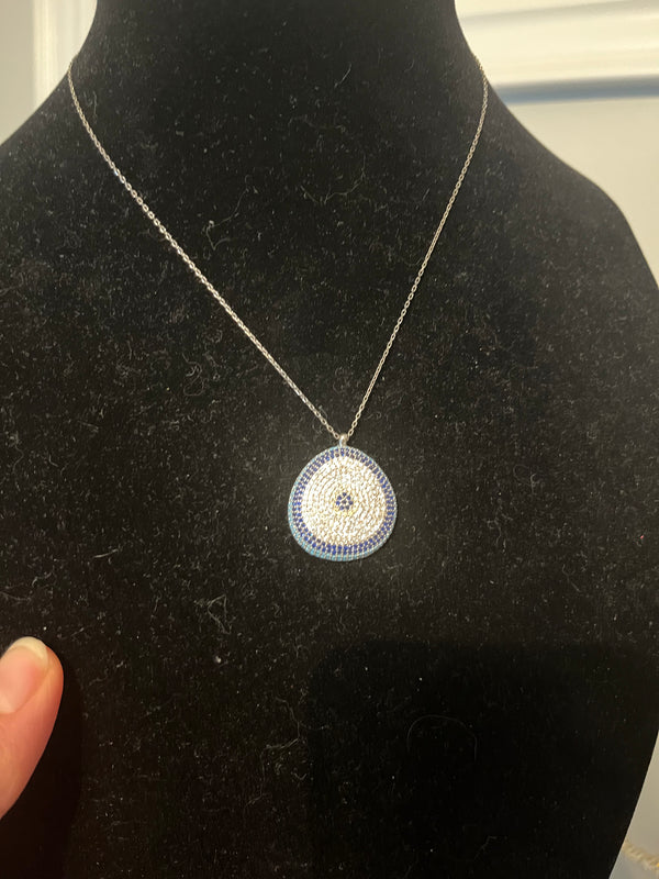 Blue eye crystal pendant sterling silver