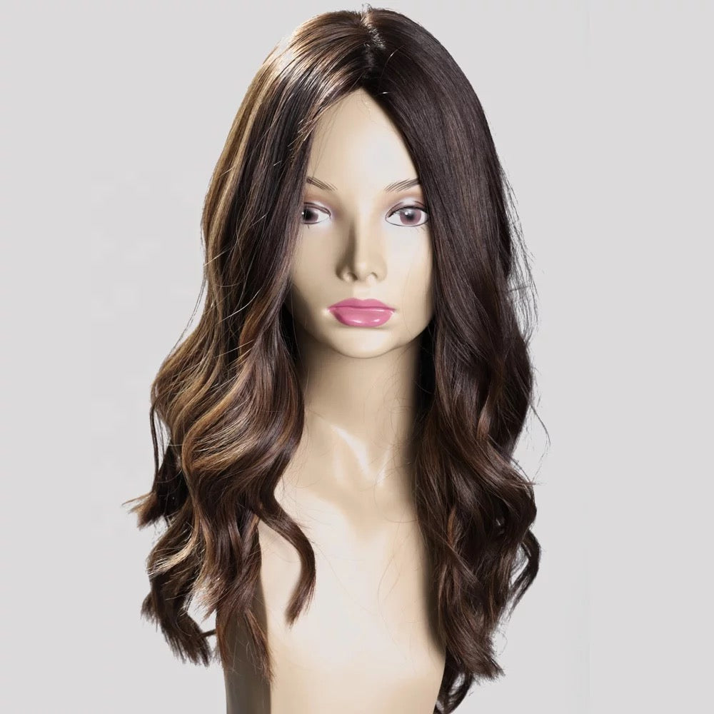 Silk base medium brown topper with waves 20 inches
