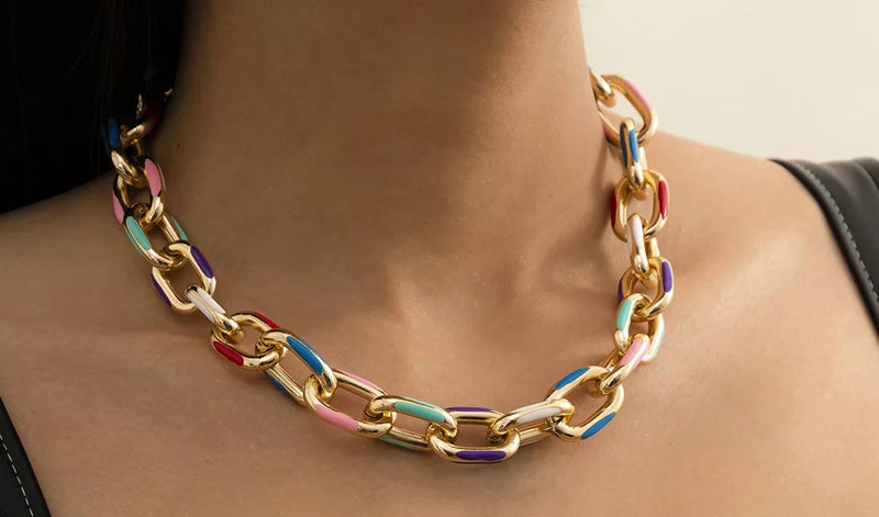 Colourful chunky Chain necklace & bracelet set