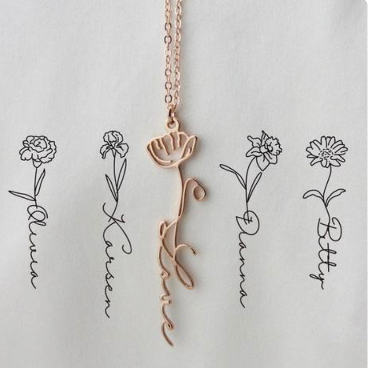 Personalized birth Flower name necklace