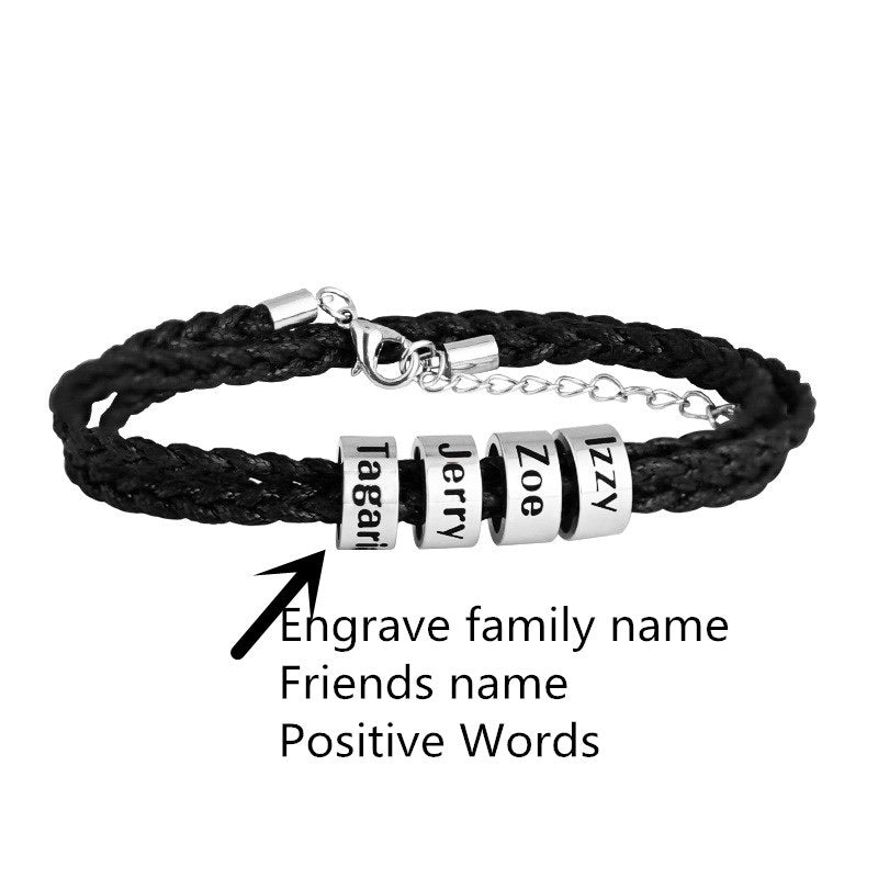 Men’s woven leather bracelet with  personalized engraving