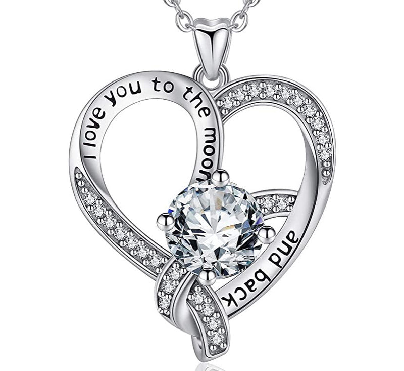 Love you to the moon and back heart pendant